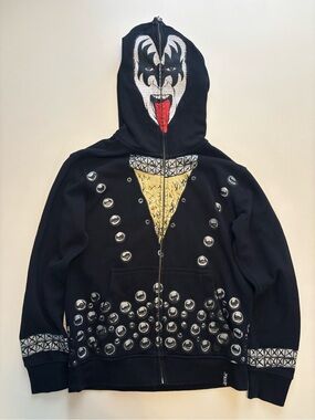 Vintage kiss x Volcom Y2K women’s med gene Simmons all over print band hoodie